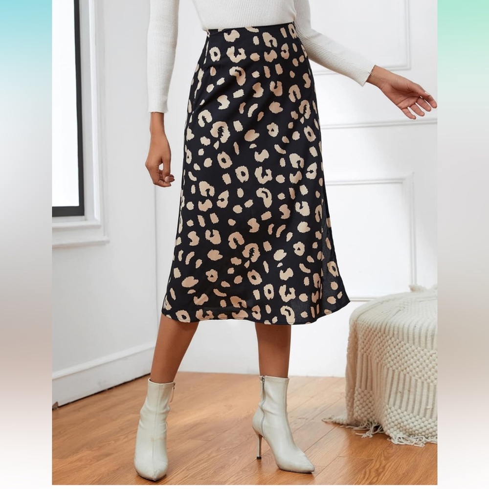 LYANER Women's Casual Boho Printed High Waist Side Split em Zipper Midi Skirt